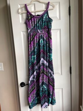 Faded Glory Purple & Teal Paisley Maxi Dress S